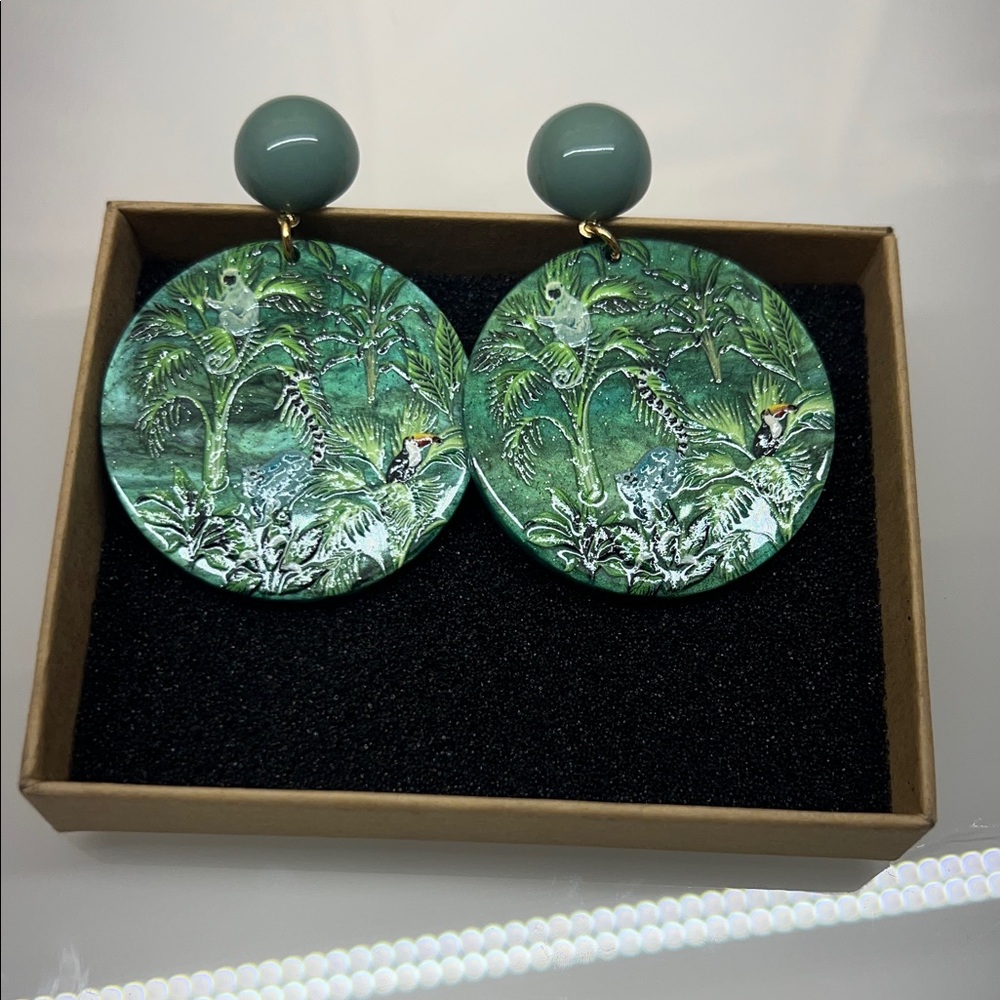 Tropical Green Statement Earrings - Picture 6 of 7